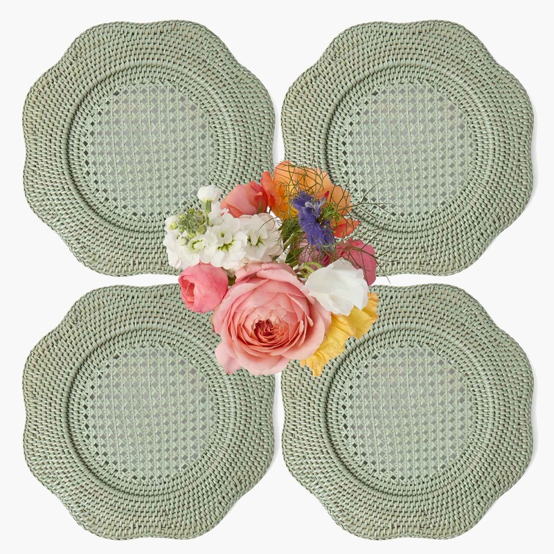 Green Scalloped Rattan Charger Plates (Set of 4)