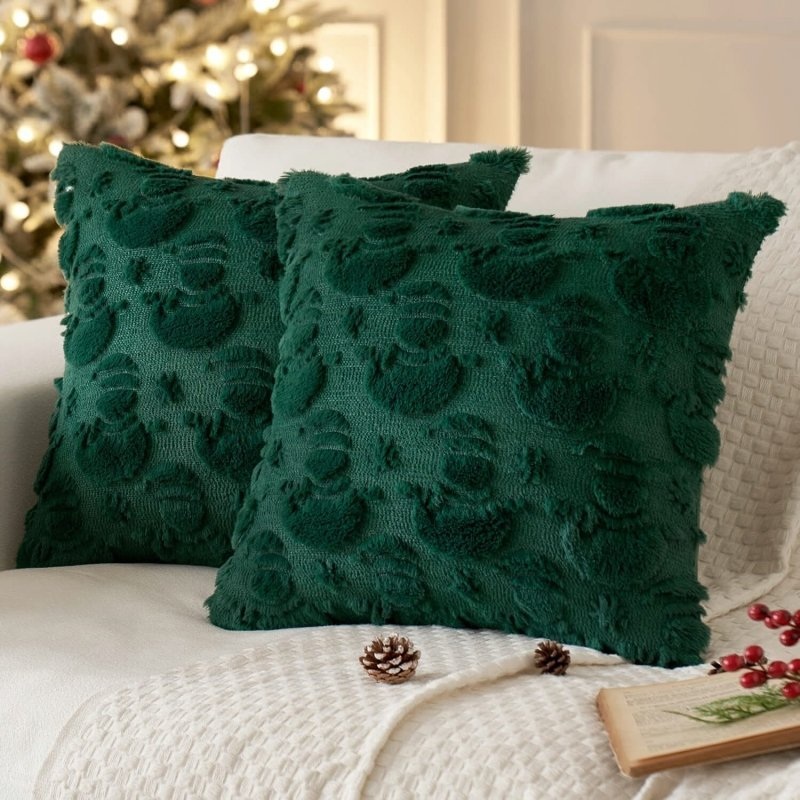 MIULEE Christmas Snowman Pillow Covers 20×20 Inch Dark Green Throw Pillows Set of 2 Decorative Soft Fluffy Pillowcases for Home Decors Couch Sofa Livingroom Bed