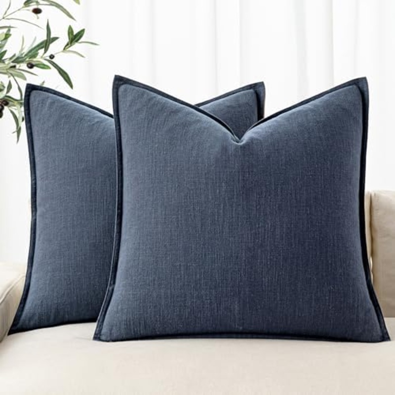MIULEE Decorative Linen Pillow Covers 18×18 Inch Indigo Blue Boho Farmhouse Neutral Couch Throw Pillows for Bed Pack of 2 Accent Coastal Modern Pillowcase Summer Sofa Livingroom Home Decor
