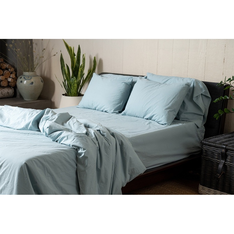 Crinkle Percale Organic Cotton Duvet Cover Set + Shams