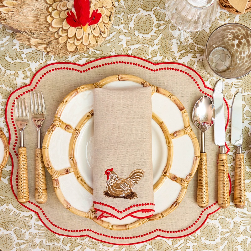 Eloise Putty & Red Placemats & Henrietta Hen Napkins (Set of 4)