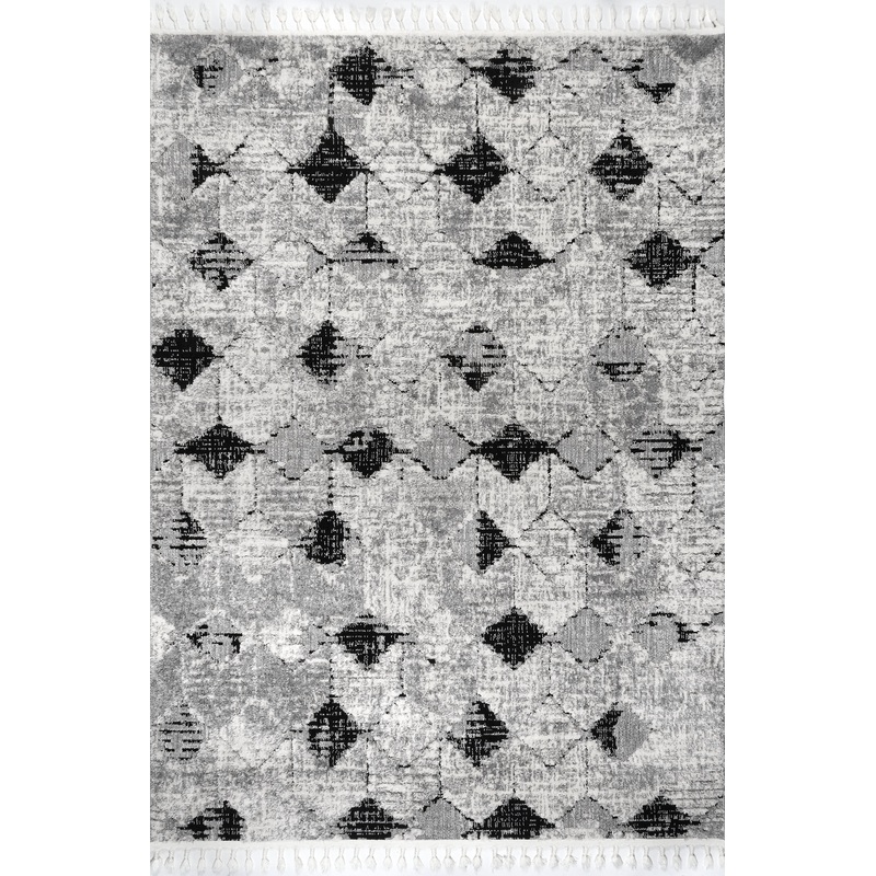 Textured Herringbone Tasseled Rug | Black