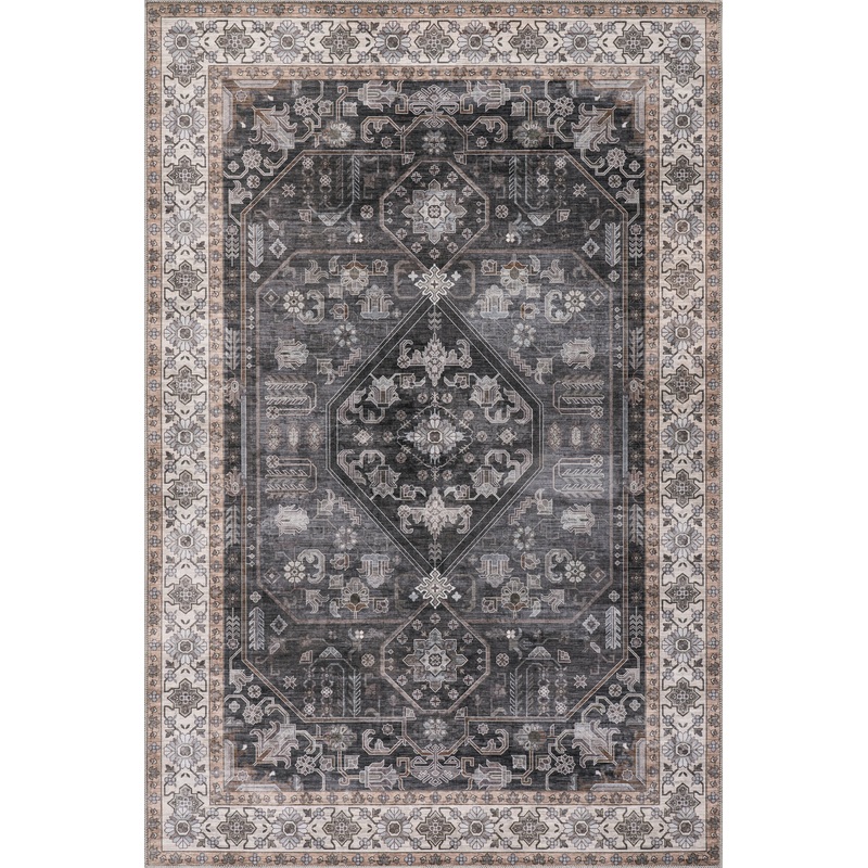Zella Spill Proof Washable Vintage Rug | Charcoal