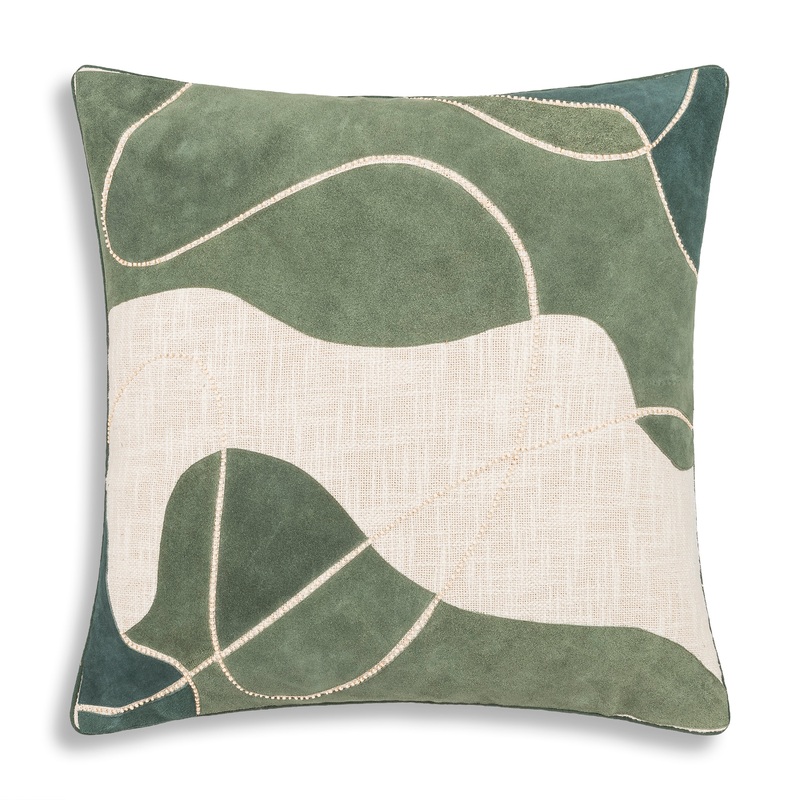 Green Ember Square Leather & Suede Pillow