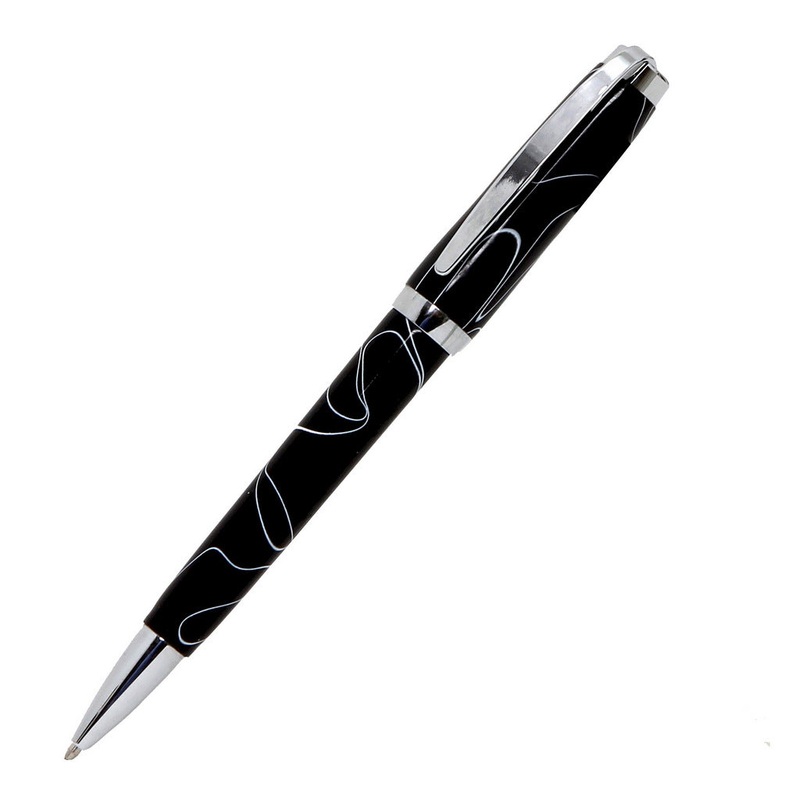 ART-PEN: Handcrafted Luxury Twist Pen – GRADUATE Chrome with Lava Bright Classic Black with White Thread body