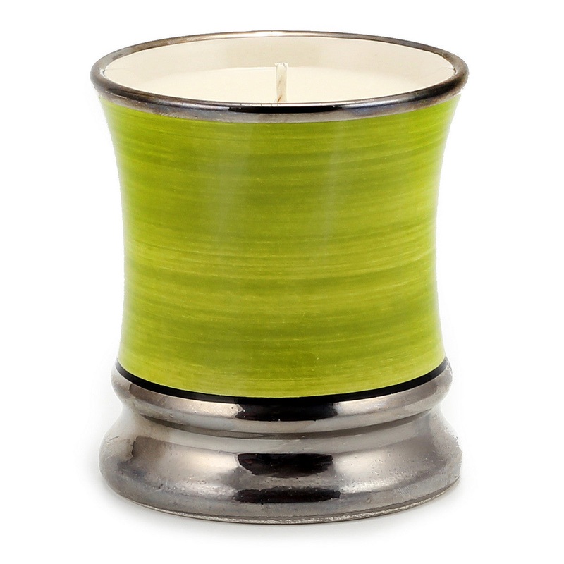 HOLIDAYS DERUTA CANDLES: Italian BASIL Scented Candle – Deluxe Precious Cup Coloris Green Design with Pure Platinum Rim (10 Oz)