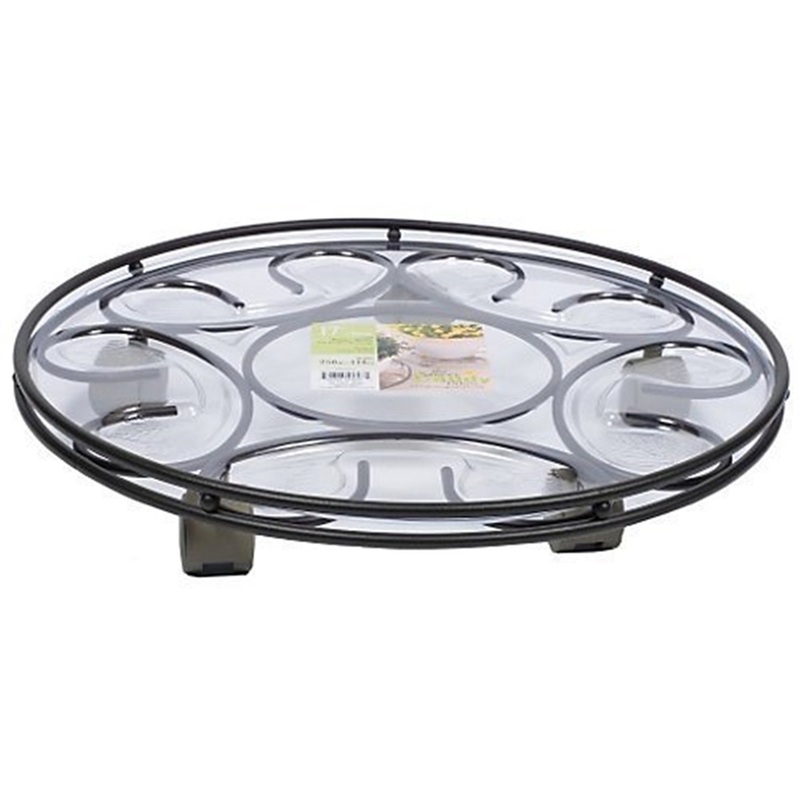 Plastec Saucer Caddy Deluxe with Casters, Black Finish, 14″
