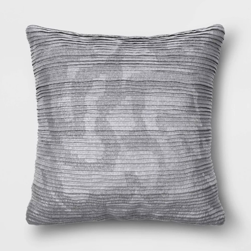 Geometric Patterned Pleated Satin with Metallic Embroidery Square Throw Pillow