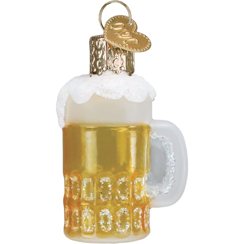Old World Christmas Mini Blown Glass Mug of Beer Ornament, 2″