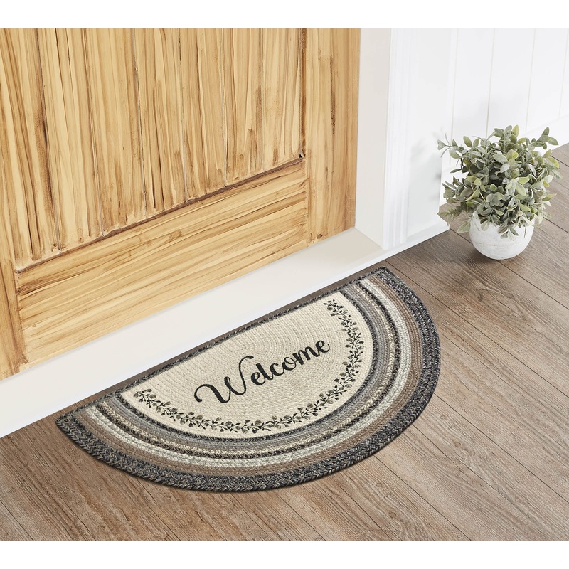 Floral Vine Jute Half Circle Welcome w/ Pad 19.5×36