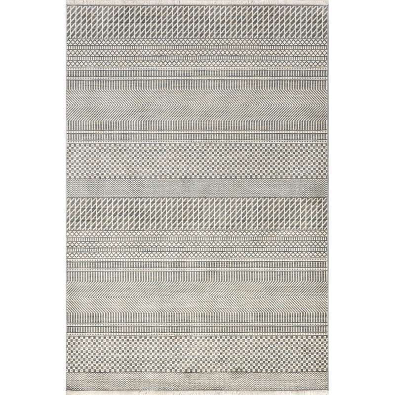 Maude Geometric Traditional Fringed Rug | Light Grey