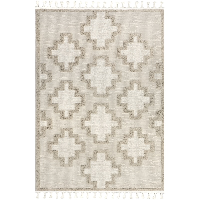 Noel Geometric Tasseled Rug | Beige
