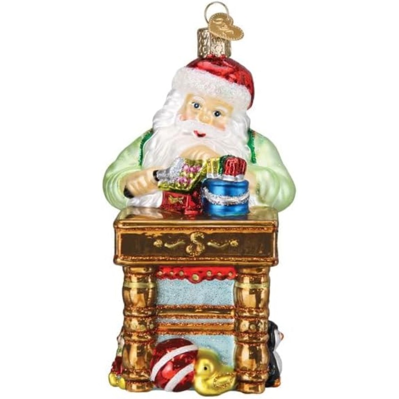 Old World Christmas Blown Glass Ornament for Christmas Tree, Workshop Santa (with OWC Gift Box)