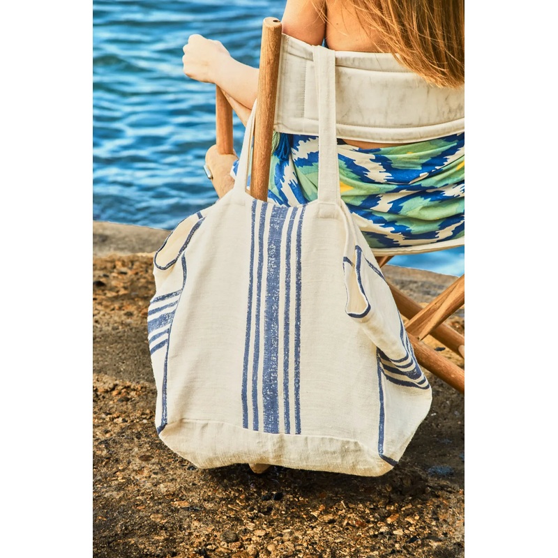 Bolso de lino estampado a rayas azules Lili