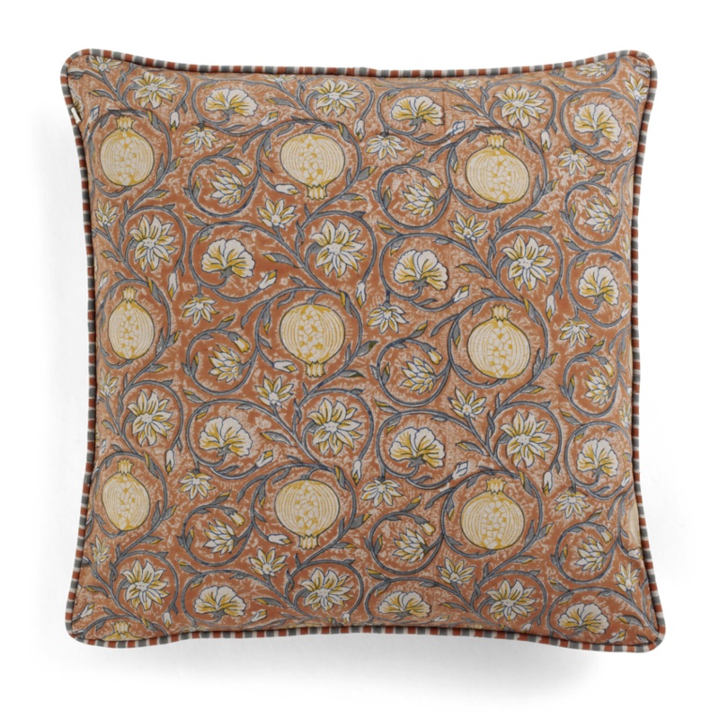 Cotton Cushion Cover Tangier Pomegranate Design – Rust & Grey