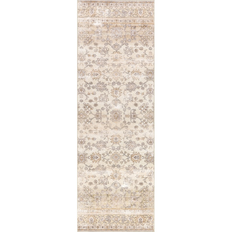 Meena Fading Garden Spill Proof Washable Rug | Beige
