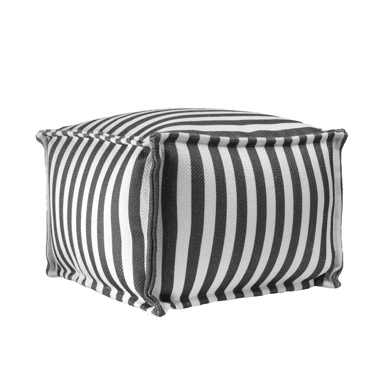 Printed Striped Indoor/Outdoor Pouf | Grey