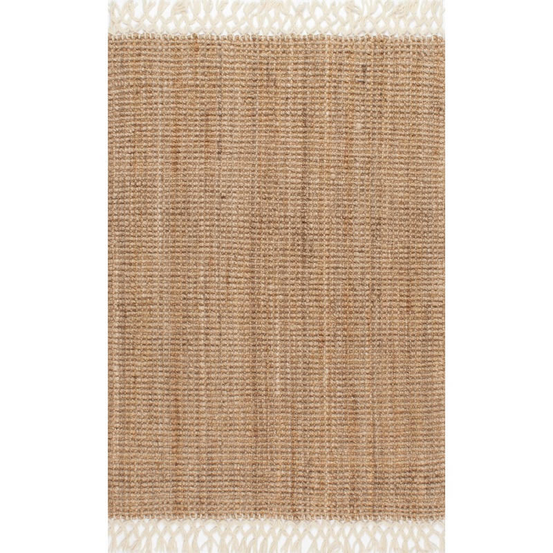 Hand Woven Jute with Wool Fringe Rug | Natural