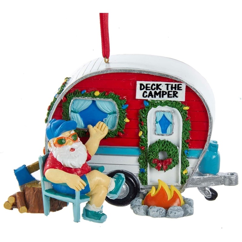 Kurt Adler Resin Ornament for Christmas Tree, Vintage Santa Camper
