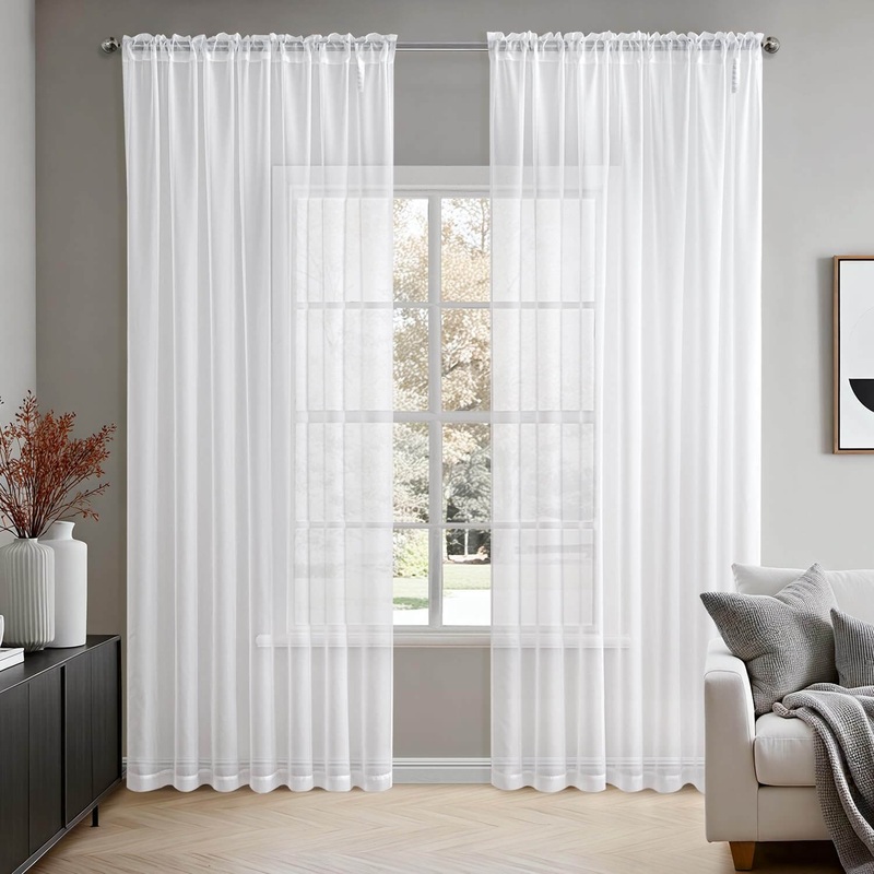 MIULEE 2 Panels Solid Color White Sheer Window Curtains Elegant Window Voile Panels/Draperies/Treatment for Bedroom Living Room (70 X 84 Inches White)