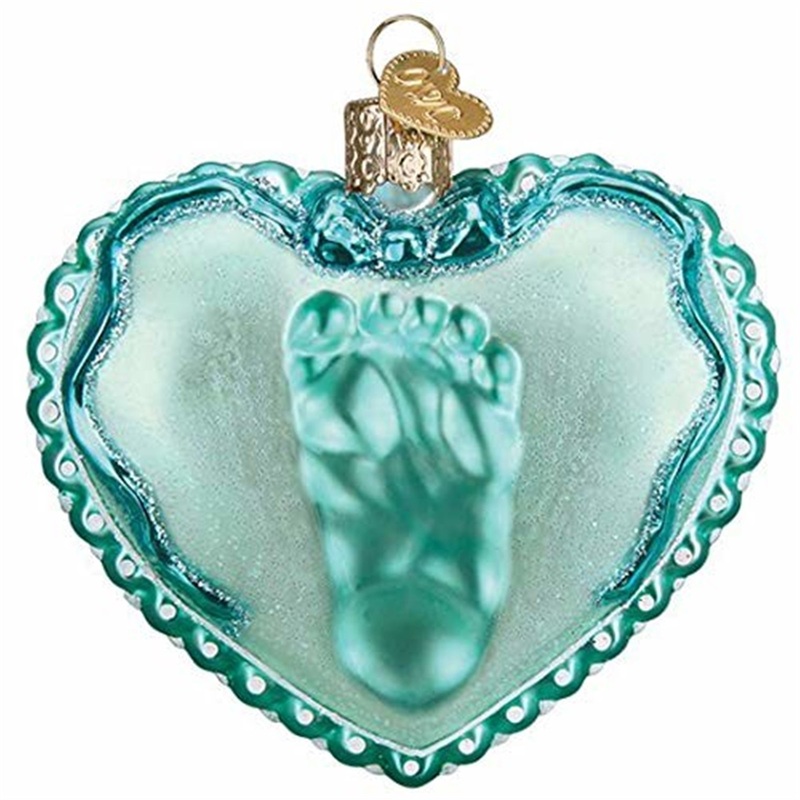Old World Christmas Blown Glass Ornament for Christmas Tree, Baby Boy Footprint Heart