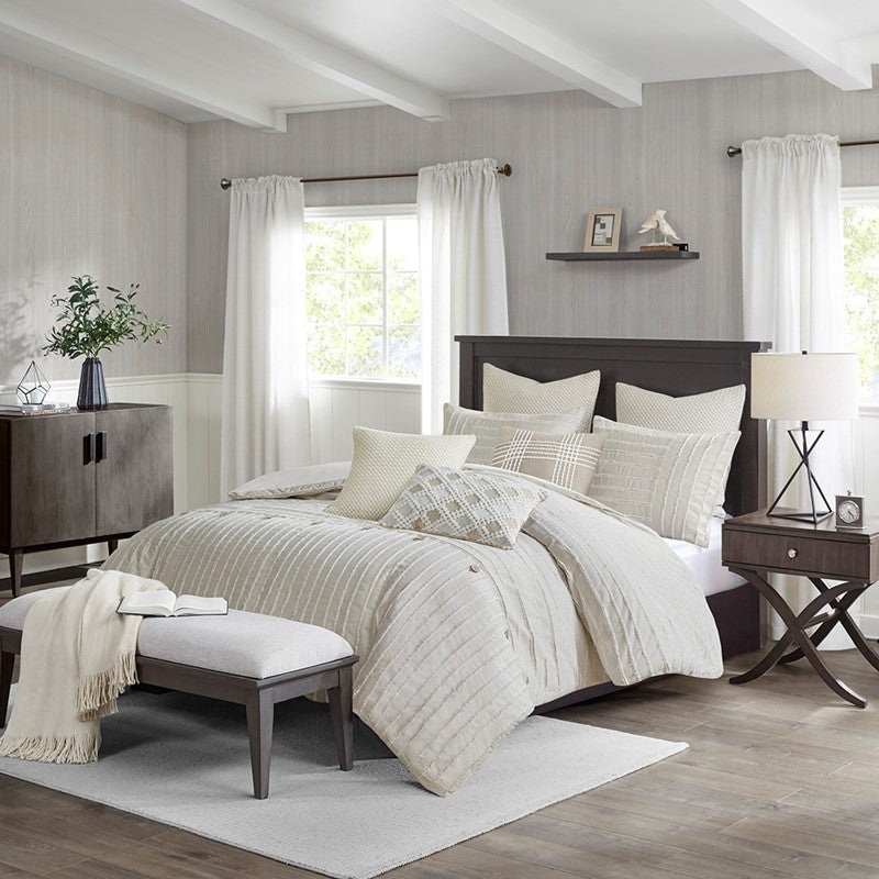 Oversized Cotton Clipped Jacquard Farmhouse Style  Comforter Set – Ivory