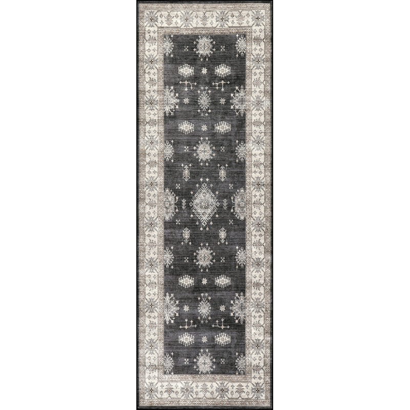 Andrea Bordered Washable Rug | Charcoal