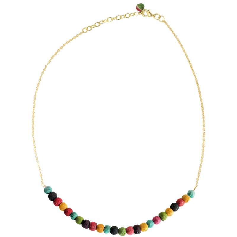 Delicate Kantha Sari Bead Necklace