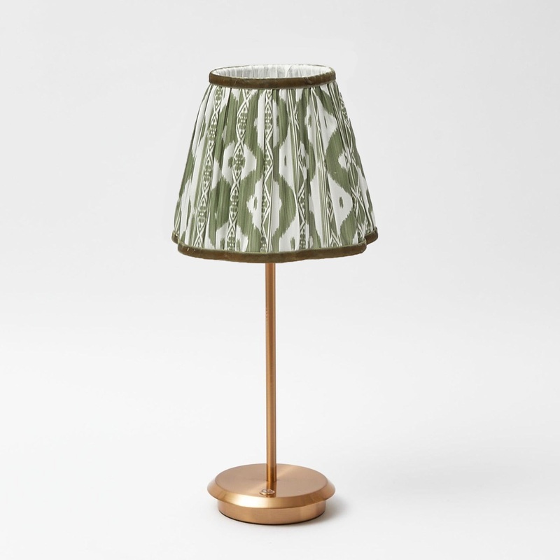 Tall Rechargeable Lamp with Olive Ikat Shade (18cm)