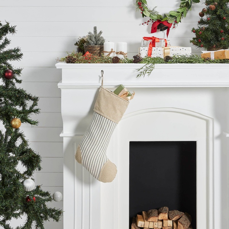 Grace Ticking Stripe Patch Stocking 12×20