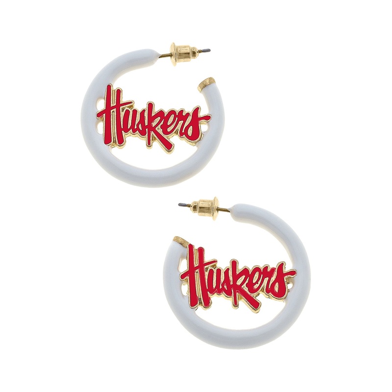 Nebraska Huskers Enamel Logo Earrings in Red