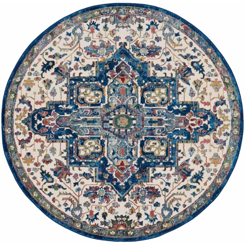 Nourison Ankara Global 6′ x Round Ivory Navy Bohemian Indoor Rug