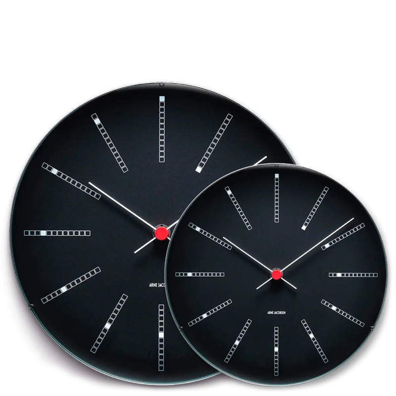 Arne Jacobsen Banker’s Wall Clock, Black – Two Size Options