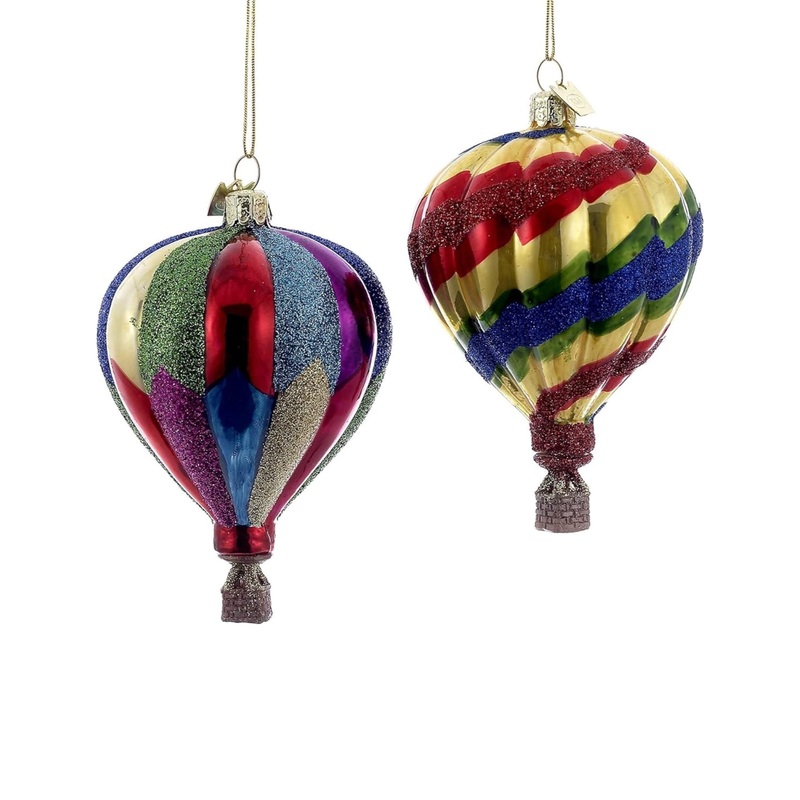 Kurt Adler Noble Gems Hot Air Balloon Christmas Ornaments, Assorted (2 Pack)