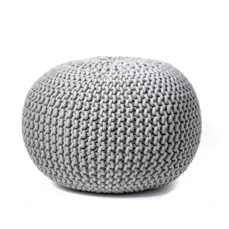 Ling Round Knit Filled Ottoman Pouf Grey