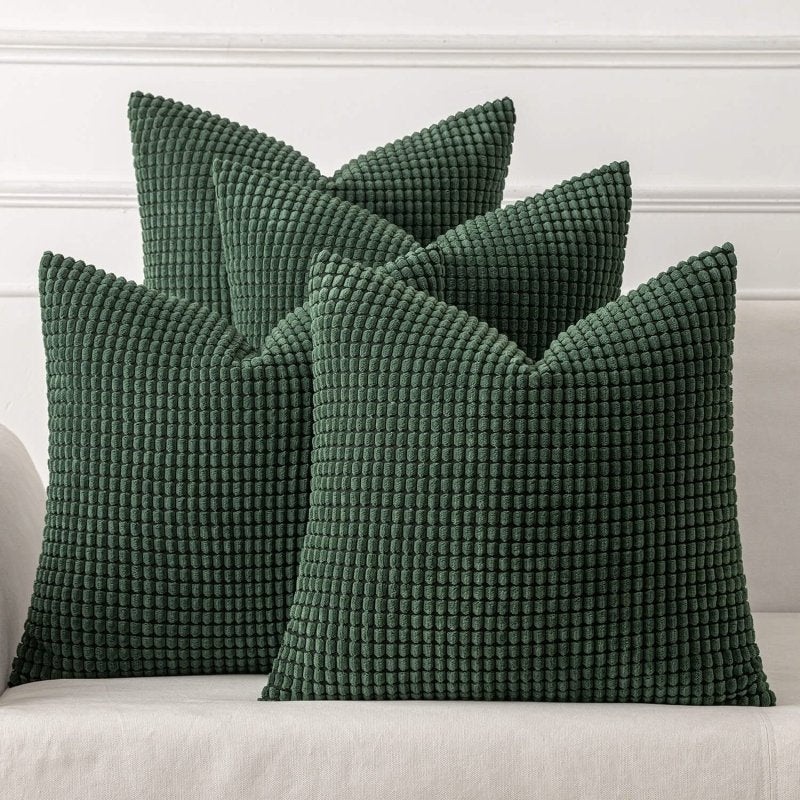 MIULEE Pack of 4 Dark Green Corduroy Decorative Christmas Throw Pillow Covers 18×18 Inch Soft Boho Couch Throw Pillows Modern Farmhouse Home Decor for Sofa Living Room Bed