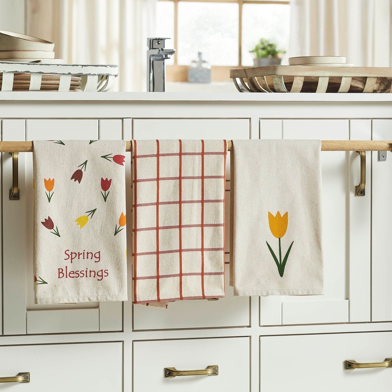 Spring In Bloom Spring Blessings & Tulips Tea Towel Set of 3 16×28