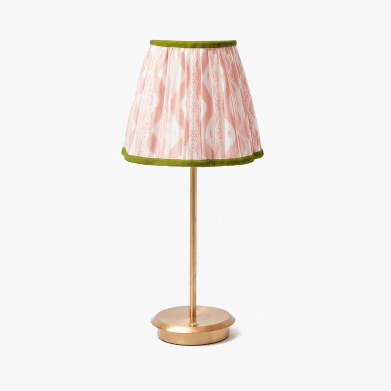 Tall Rechargeable Lamp with Pink & Green Ikat Shade (18cm)