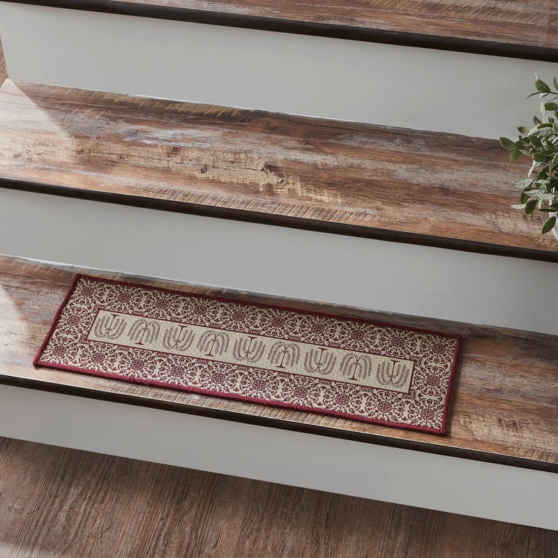 Custom House Burgundy Tan Jacquard Indoor/Outdoor Stair Tread Rect Latex 8.5×27