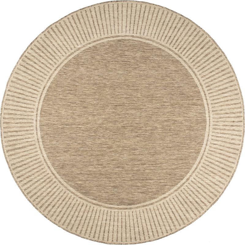 Striped Border Indoor/Outdoor Flatweave Rug | Light Brown