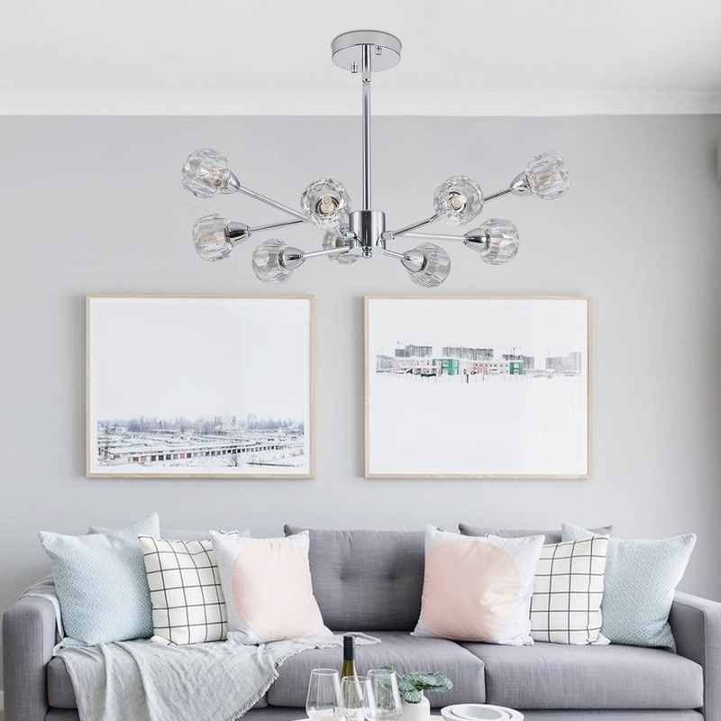 9 Lights Chrome Chandelier for Living Room