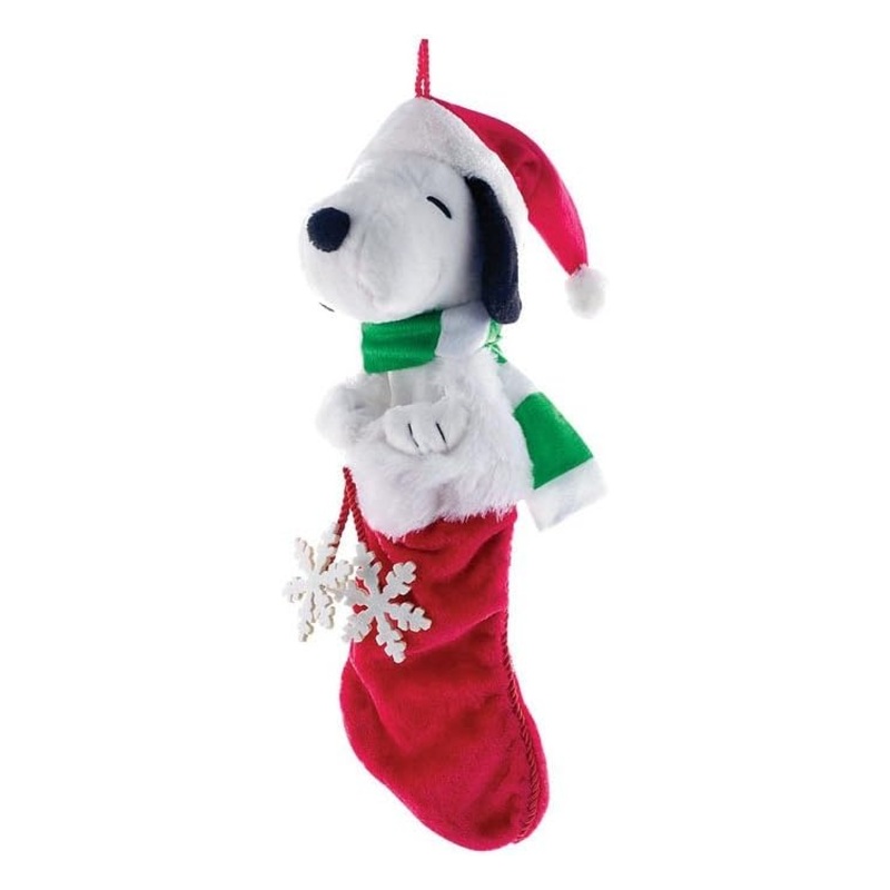 Kurt Adler Peanuts Plush Stocking, Snoopy with Santa Hat, 21″
