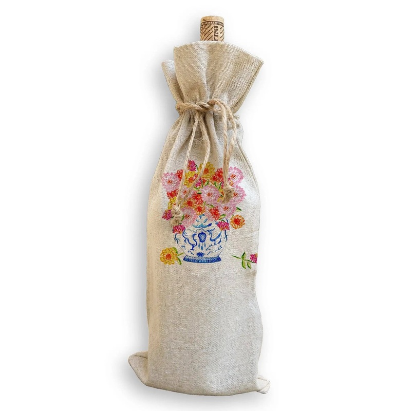 Ginger Jar with Zinnias: Wine Bag