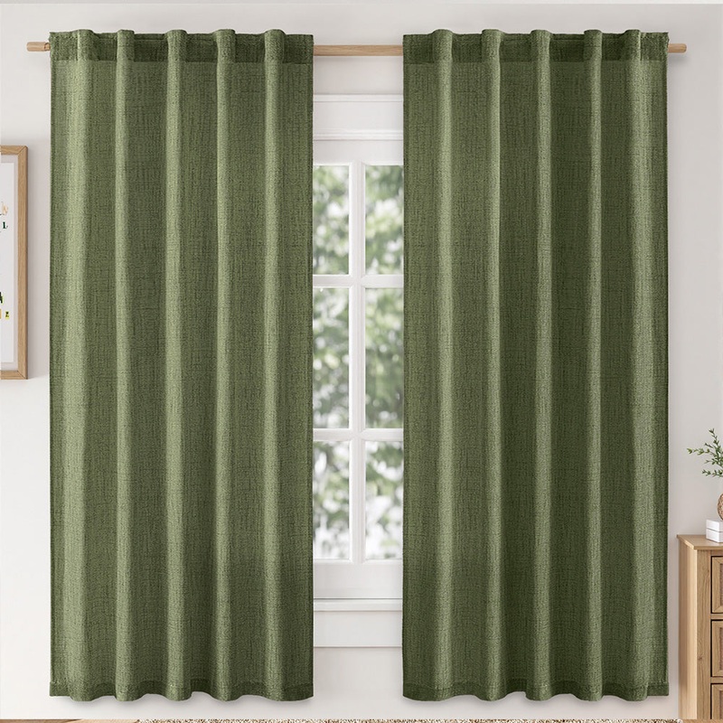 MIULEE Faux Linen Curtains 63 Inch Length 2 Panels Natural Olive Green Semi Sheer Curtain with Back Tab Rod Pocket , Light Filtering Window Privacy Burlap Drapes for Living Room Bedroom 42W x 63L