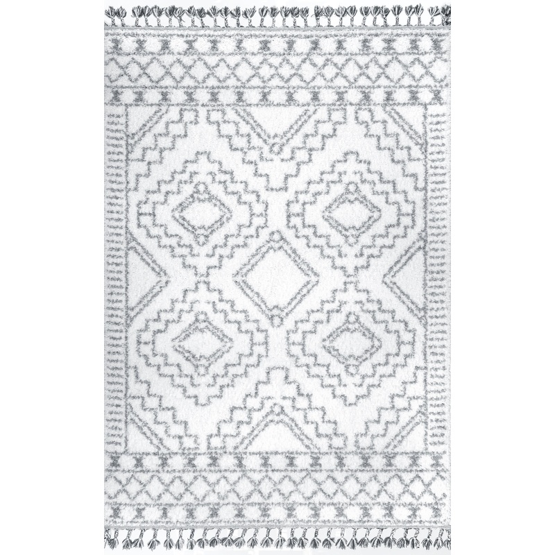 Moroccan Tasseled Rug | White