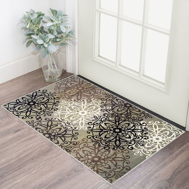 Blue And Gray Medallion Power Loom Stain Resistant Area Rug