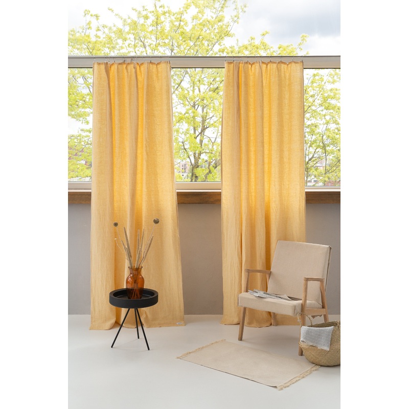 Canary Yellow linen curtain with pleating tape