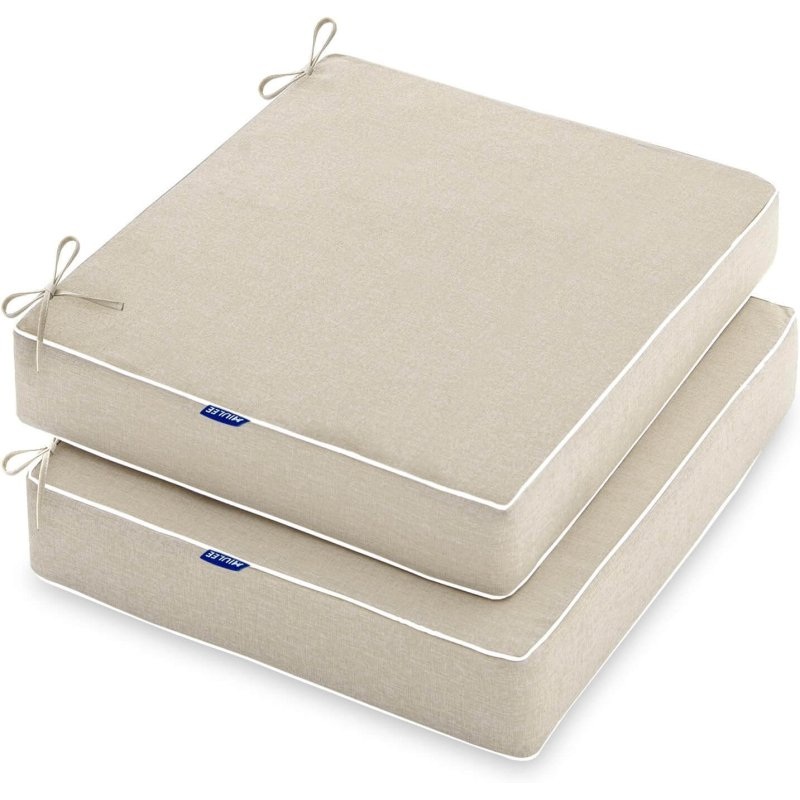 MIULEE 19 x 19 x 3 Inch Outdoor Chair Cushions,Waterproof Seat Cushions for Patio Furniture Garden with Ties Patio Chair Cushions Set of 2,Beige