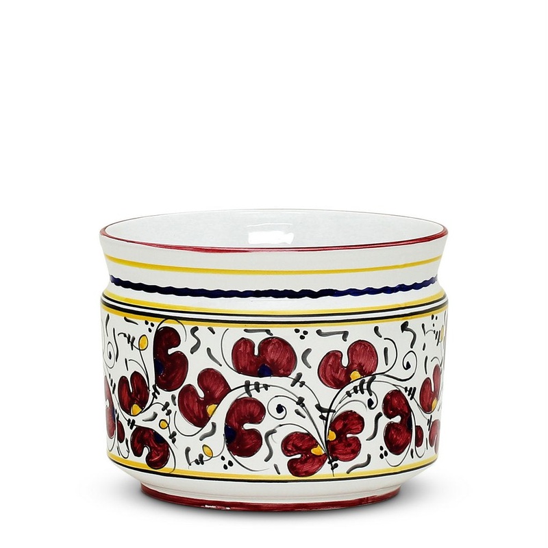 ORVIETO RED ROOSTER: Cylindrical Cover Pot – Cachepot Planter (Small)