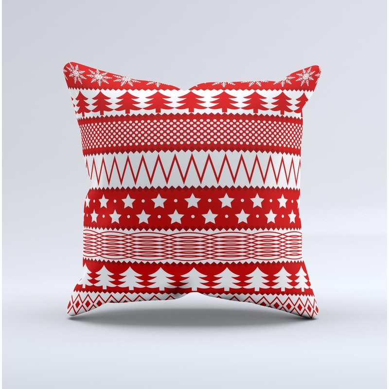 Red and White Christmas Pattern  Ink-Fuzed Decorative Throw Pillow